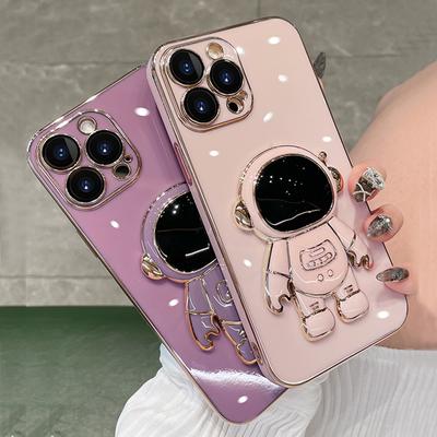 Capa dobrável de astronauta galvanizada, capa protetora de silicone para iphone 11 12 13 14 pro max x xr xs max 14pro