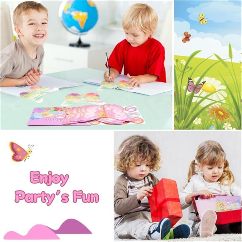 Schmetterling Einladungsbrief Für Kindergeburtstag, 12 Einladungsbriefe Für Mädchen Und Jungen Geburtstag, Umschlag, Siegelstreifen