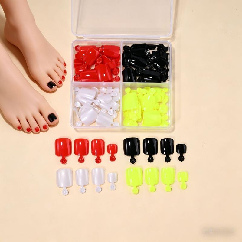 Full Cover Short Press On Toe Nails 96Pcs/Box Red High Saturation Fake Toe Nails for Home DIY Salon Foot Nail Decor