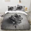 3pcs Black Grey Rose 3D Printed Beding Set Soft Washable Soft Duvet Cover Set King Quen Twin Sized Dimensions Birthday Gift Bedrom Decoration