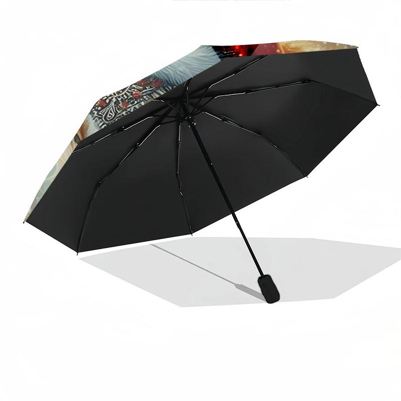1pc Christmas Horse Santa Hat Automatic Opening Folding Umbrella, 8 Bone Iron Frame Outdoor Umbrella, Perfect Gift for Fans, Travelers, Daily Use.B004