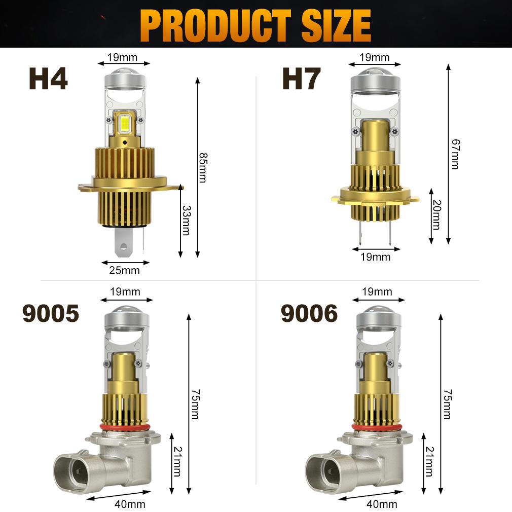 2Pcs H7 Bi Led Projector Car Headlight Bulbs Wireless H4 LED H11 H8 9005 HB3 9006 HB4 Lens 60000Lm 80W Plug&Play Mini Auto Lamp 6000K LHD Headlamp