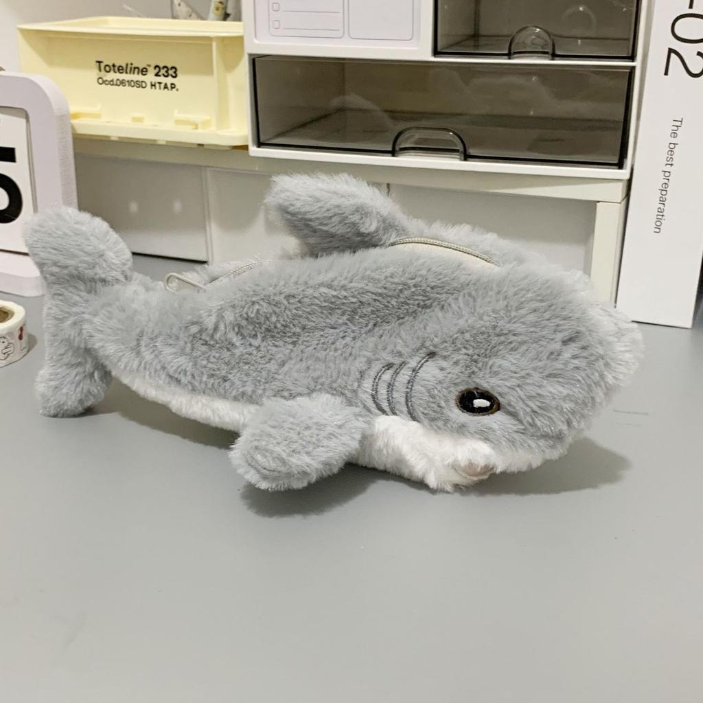 1 Pcs Cute Plush Shark Pencil Case Student Stationery Cute Plush Shark Organizer Pencil Pouch Stationery School Supplies