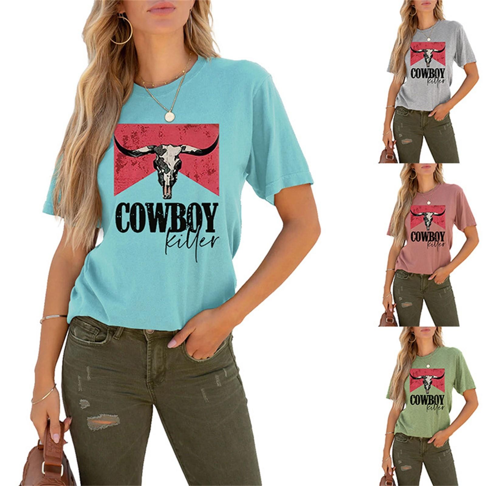 

Мода Женский Принт Сплошной Цвет Короткий Рукав Печать Тройники Топы