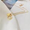 Titanium Steel Smiley Face Round Bead Necklace, Women's Fashionable Clavicle Chain with Simple Luck Pendant.