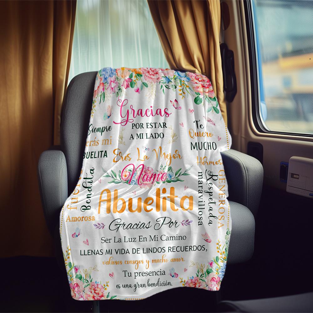 Floral Gracias Abuelita Customize Your Name Rv Blanket Soft Comfortable Lightweight For Travel Camping Picnics Sofa Bed Living Room Birthday Giftt37