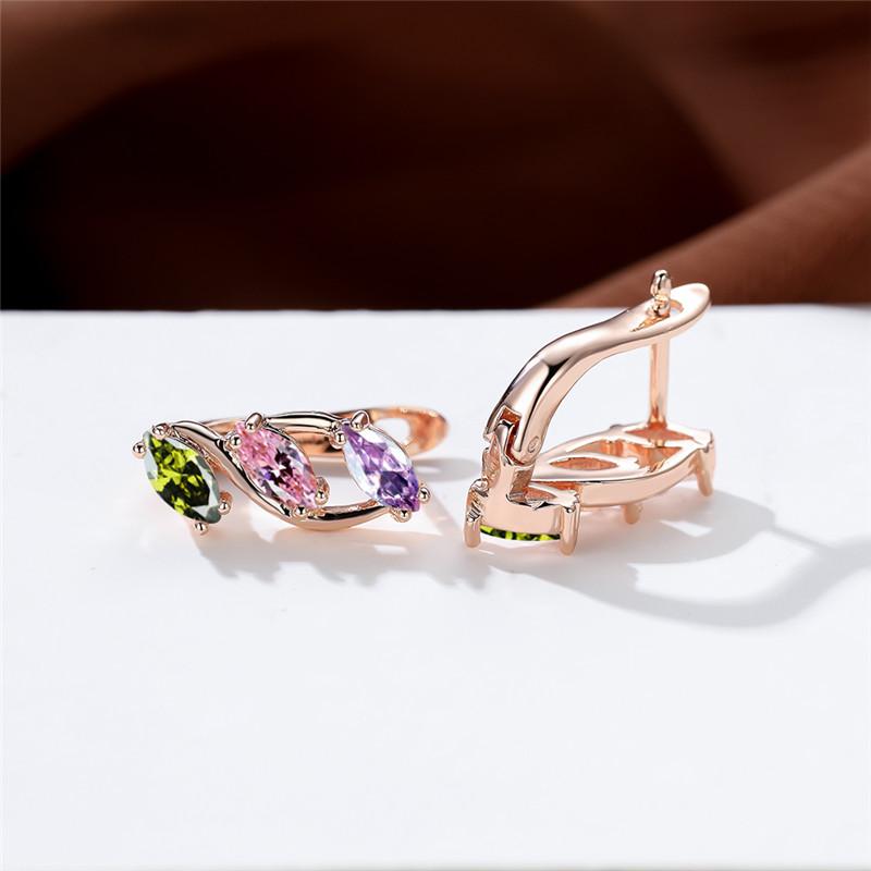 Multicolor Zircon Rainbow Stone Female Luxury Crystal Hoop Earrings Vintage Gold Color Bride Wedding  For Women