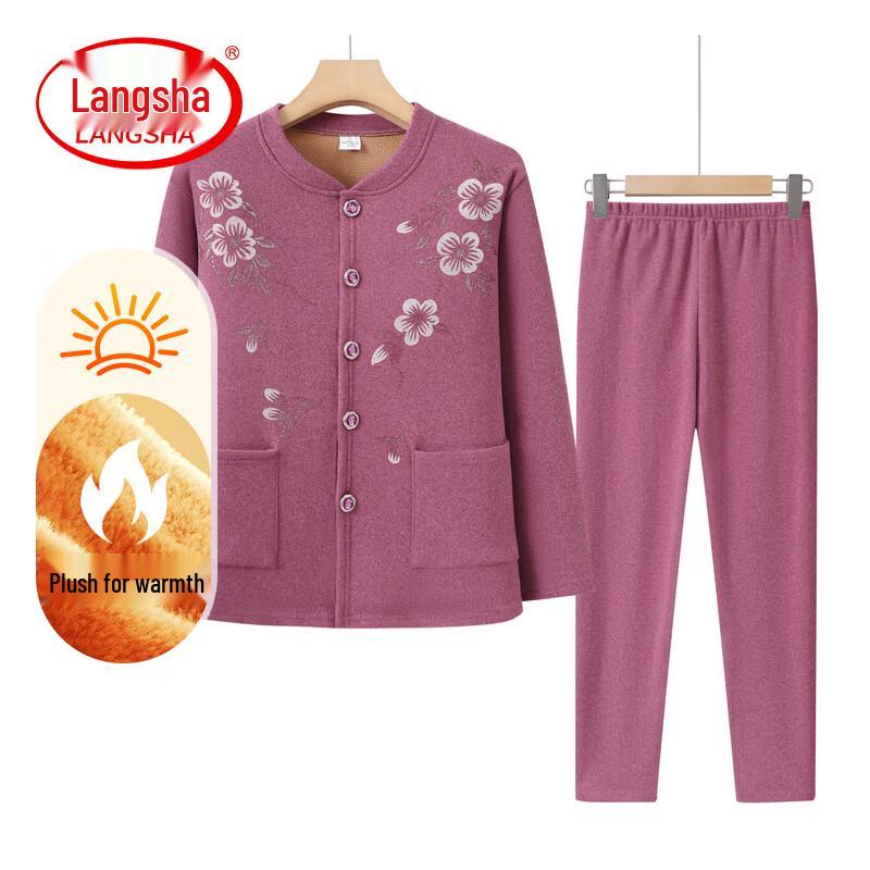 

LangSha Elderly Women s Fleece Lined Thermal Underwear Set 4XL