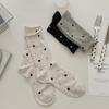 Women's Polka Dot Mid-Calf Cotton Socks with Rolled Cuffs - Retro Mesh, Breathable, Slouchy, Versatile, Casual Style
