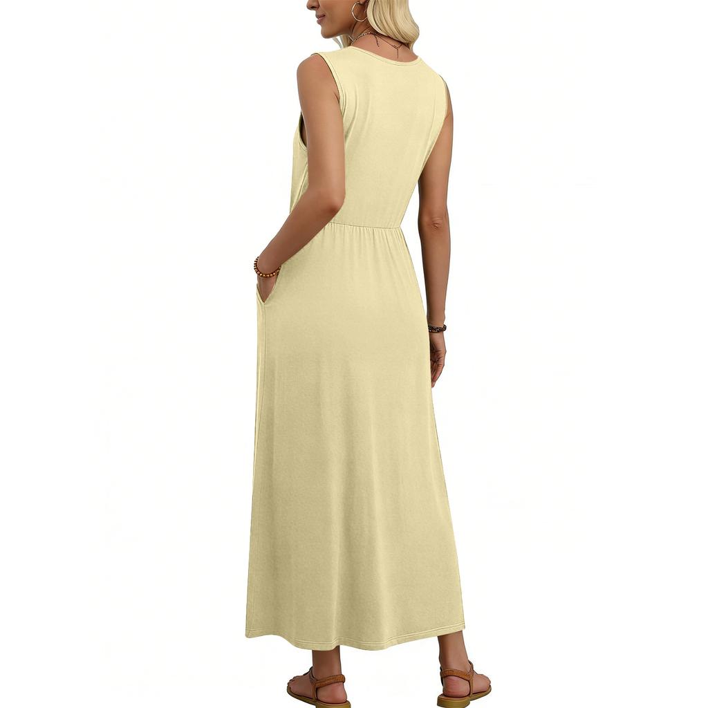 Vestido Largo sin Mangas para Mujer Vestido Largo Casual con Bolsillos Vestido Largo para Mujer Vestidos Largos de Verano para Mujer