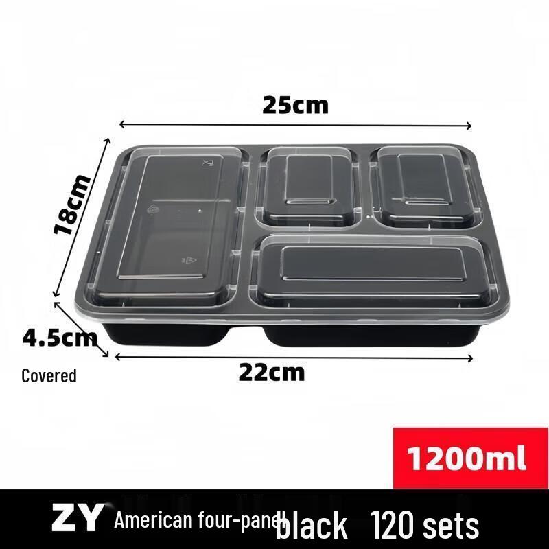 JingJingRS Disposable 1200ML 4-Compartment Takeaway Food Boxes (No Lids)