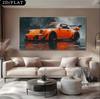 Sports Car Racing Wall Art: Oil Canvas Painting with Pine Wood Frame for Bedroom or Living Room Sofa Background