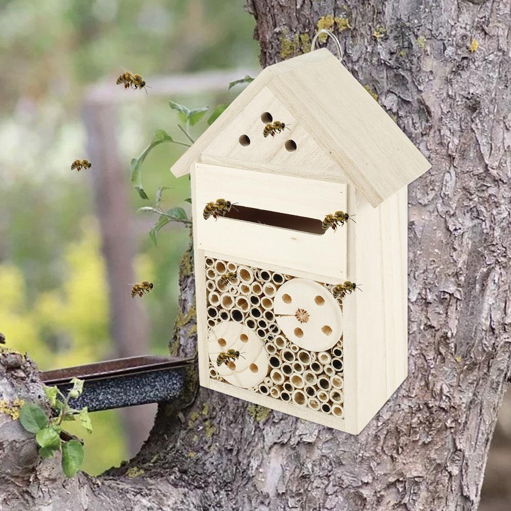 Wooden Insect Bee House Butterfly House Insect Hostel Garden Outdoor Hanging Hive House Natural Wood Bug Shelter Nest Box