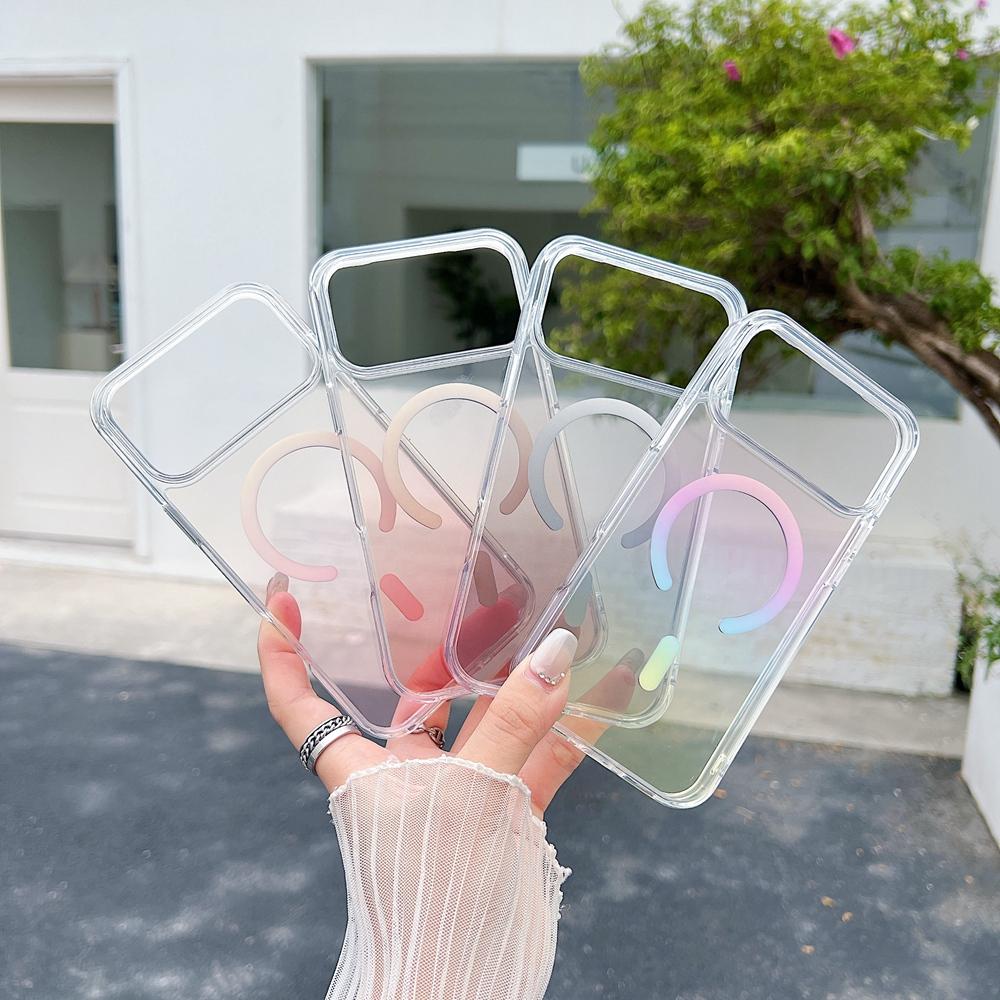 Gradient Color Clear Magnetic Charging Phone Case For iPhone 17 Air 16 15 14 Plus 13 12 Pro Max 11 16e 17e Transparent Cover