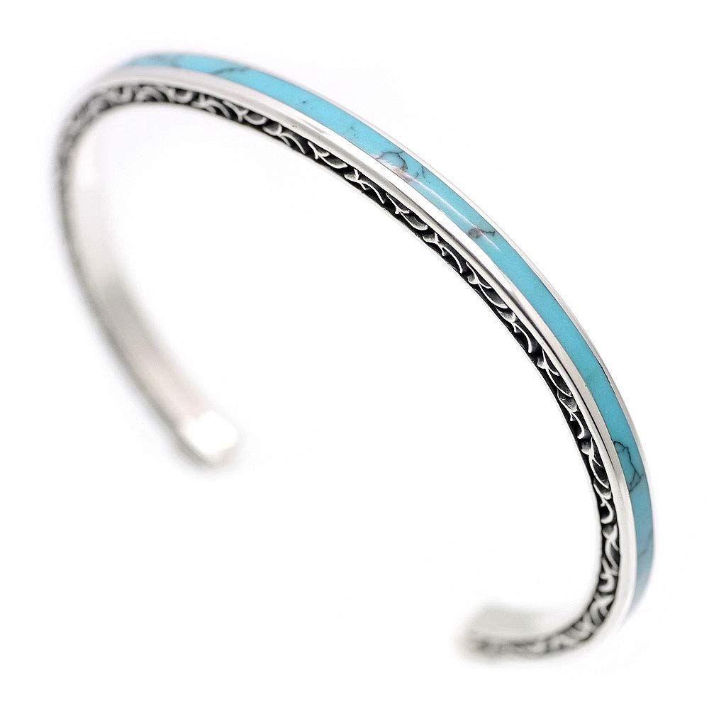 

925 Silver Turquoise Fine Bangle SE Arabesque [Silver One] Men s синій