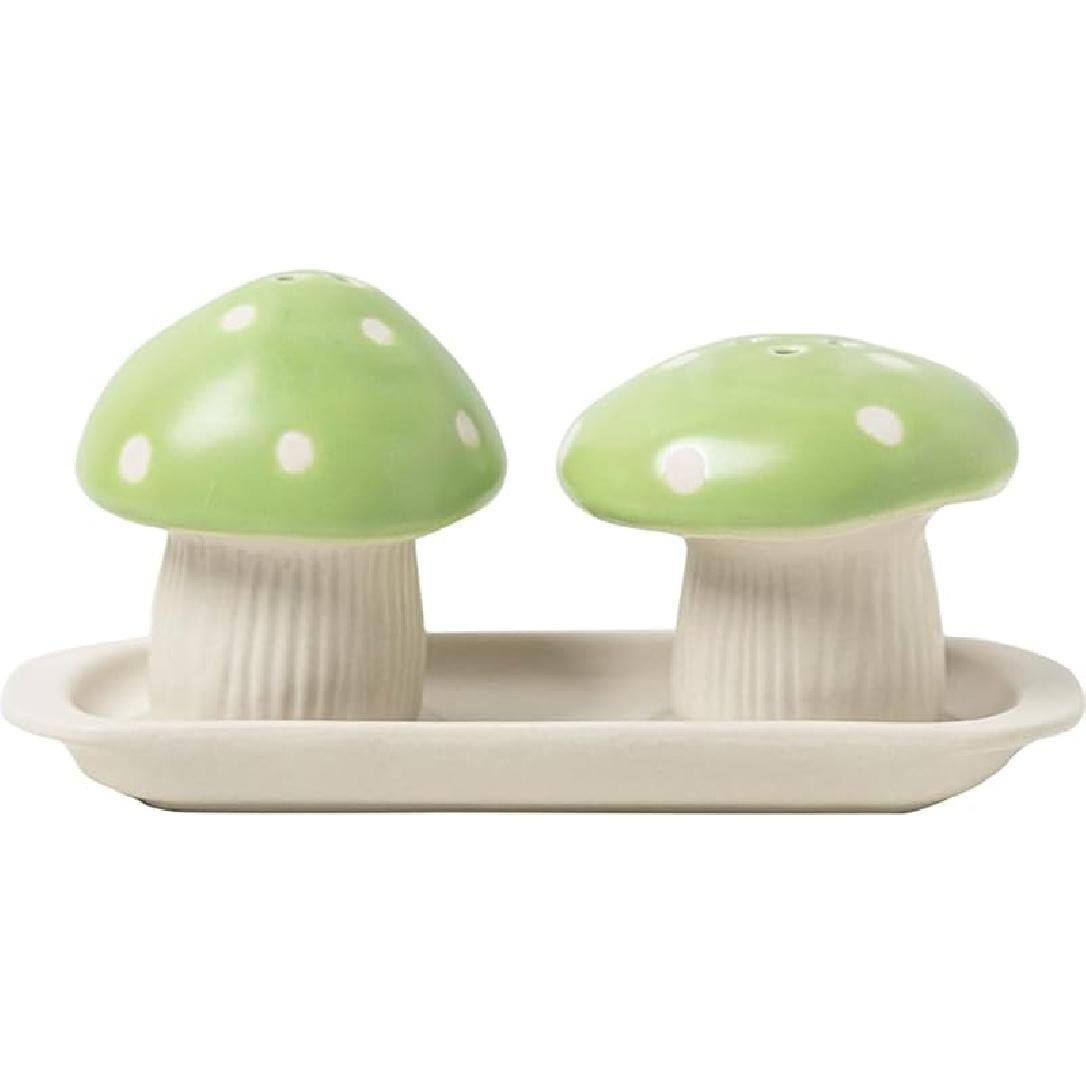 Sizikato 2pcs Porcelain Salt and Pepper Shakers with Tray, Mushroom Shape