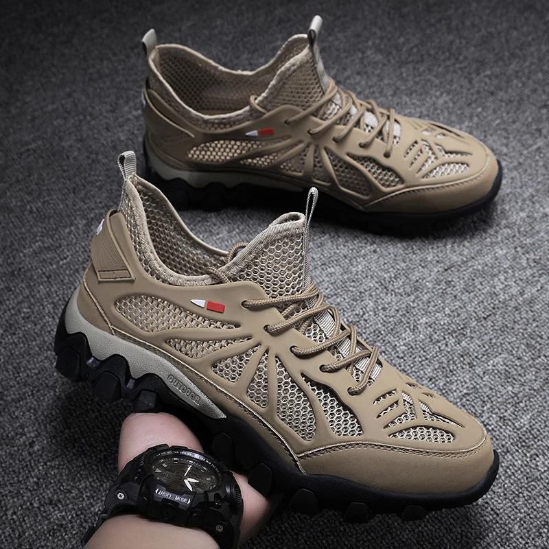 

Летние повседневные мужские туфли с вырезами, дышащая спортивная обувь из сетки, нескользящая обувь для походов на открытом воздухе, дышащая обувь для походов 38-48 48 хаки