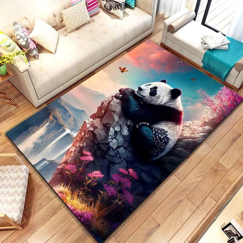 Uroczy dywanik z pandą do sypialni, pokoju zabaw, na sofę, dywan z naturalnych liści bambusa, kreskówkowy dziki zwierz dżungli, wewnętrzna mata podłogowa, wycieraczka