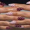 24Pcs Autumn Brown Almond Press On Nails Pink Bow Pearl Dot French Tip False Nails Art Manicure