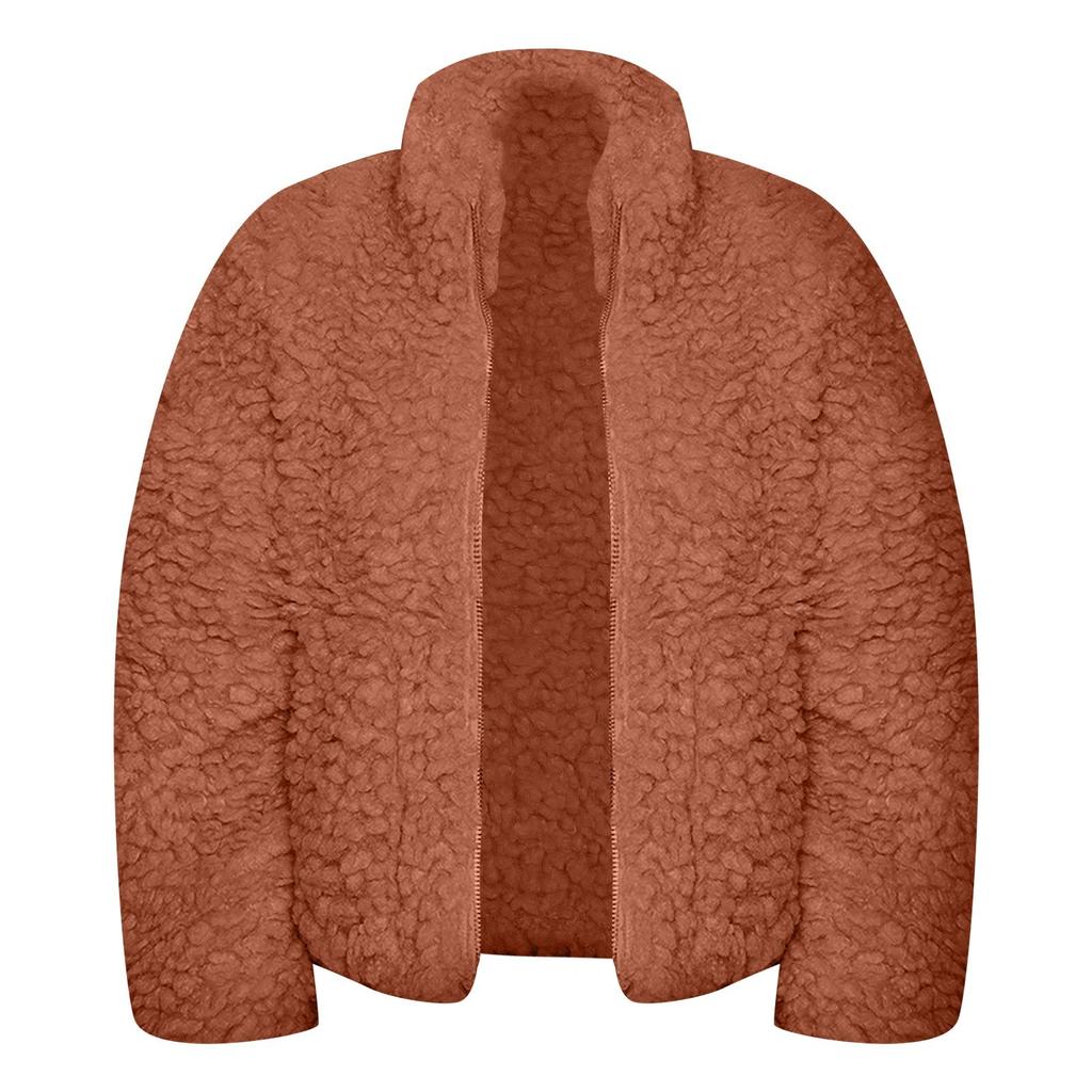 Ladies Casual High-necked Long-sleeved Button Lamb Velvet Casual Jacket Top