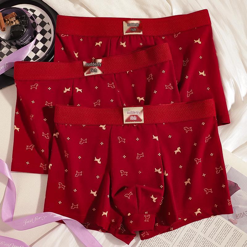Red Pure Cotton Men's Boxer Briefs - Year of the Horse Gift Box Edition.