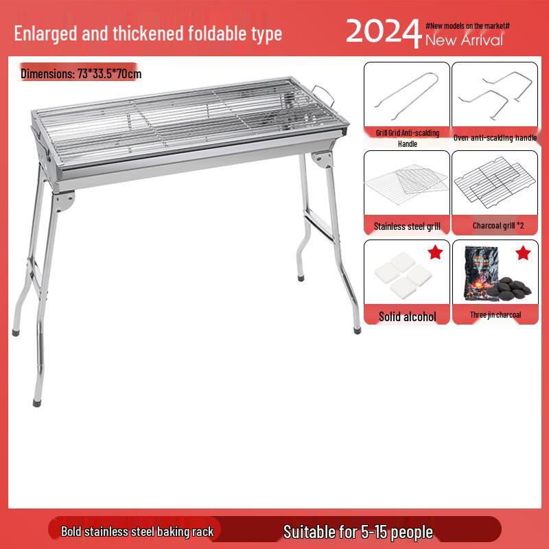 Large Portable Stainless Steel Charcoal BBQ Grill - Outdoor Folding Patio Oven