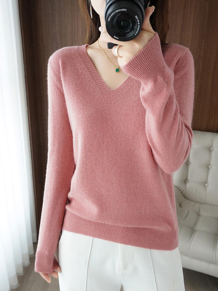 Korean Style Plus Size Women's Red Knit Sweater - Autumn Long Sleeve Base Layer