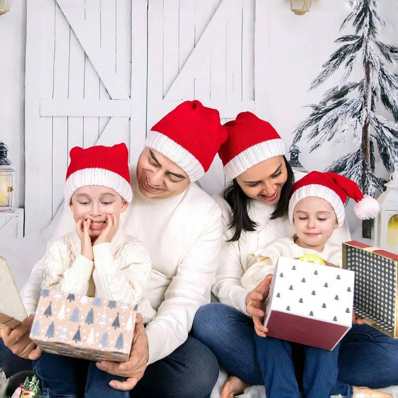 Christmas Warm Knitted Woolen Hat Winter Red Santa Hat Holiday Dress Parent-Child Woolen Hat
