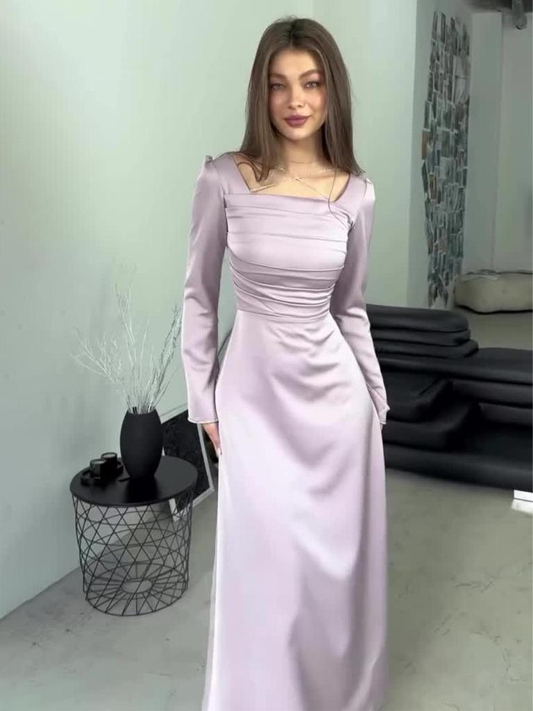 2024 Slim-Fit Sequined Satin Dress: European & American Style, Lace-Up, Long-Sleeved for Spring