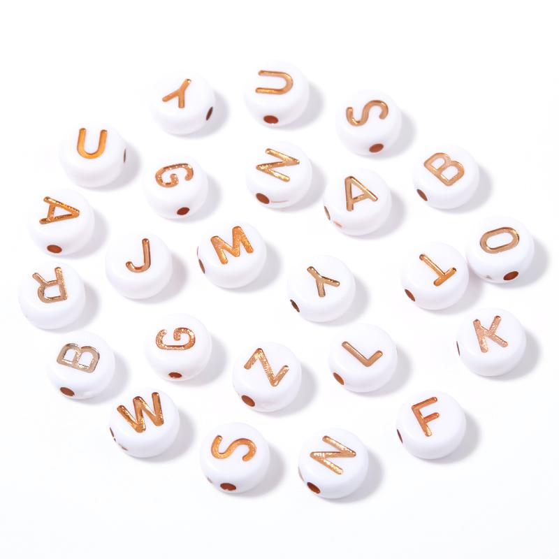 100Pcs 7mm Acrylic Alphabet Beads Rose Gold Letter Loose Flat Round Beads For Jewelry Making Findings DIY Bracelet Earrings Gift
