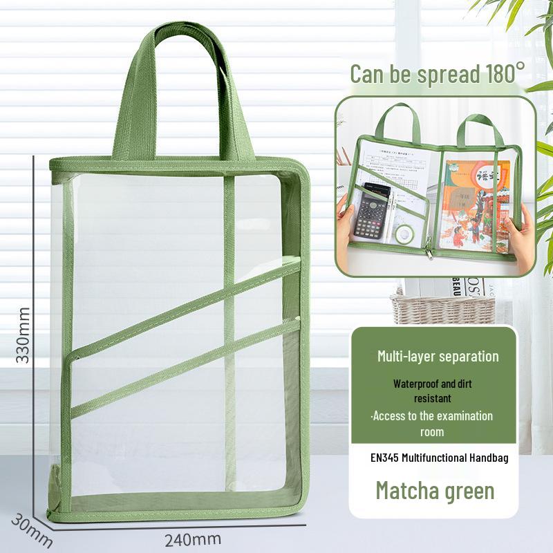 

Huajie Transparent Handbag: Waterproof Test Paper & Document Carrier with 180° Flat Opening
