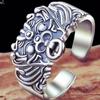 Adjustable Open Ring Men Women Sterling Retro Mythical Beast Design Geometric Statement