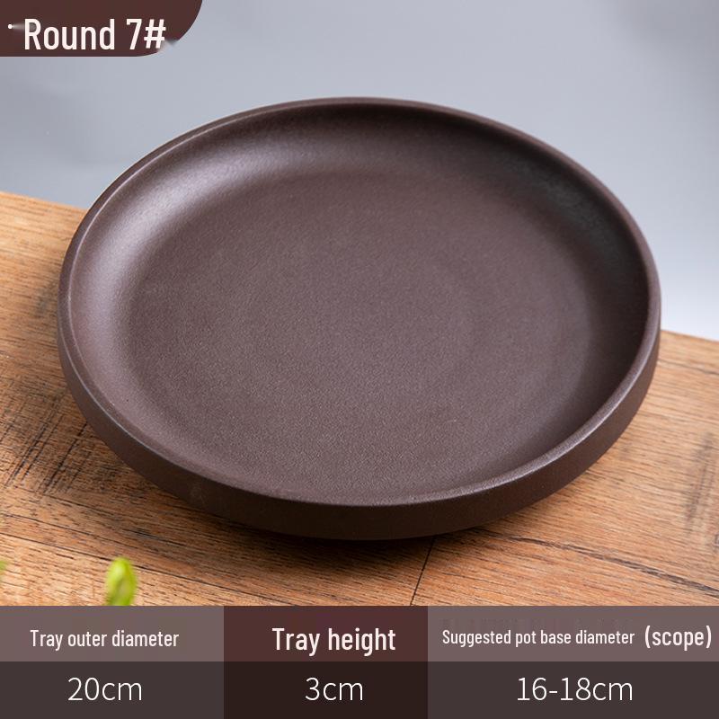 Purple Clay Ceramic Flower Pot Tray - Rectangular/Round Base for Water Catching Bonsai
