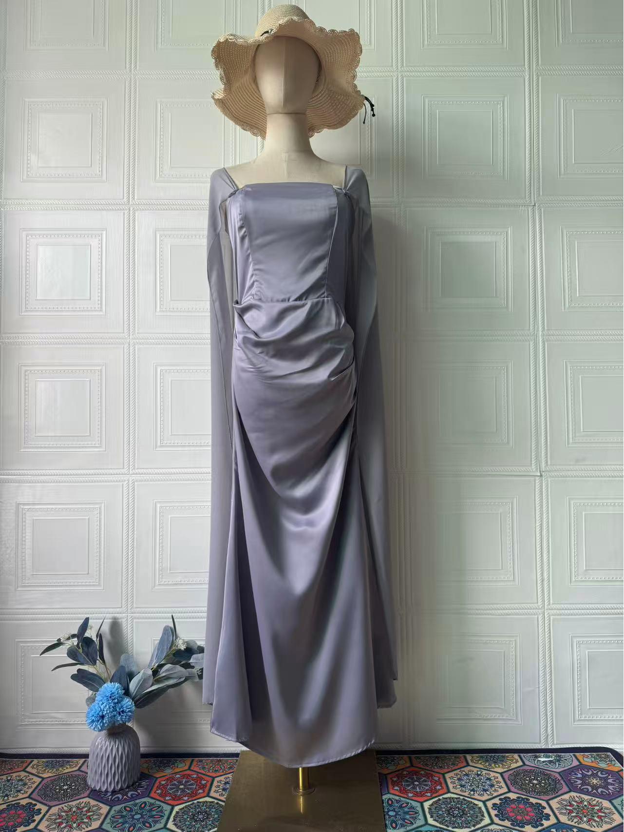 

2025 Осень Элегантное лоскутное платье-шаль в сказочном стиле S светло-серый