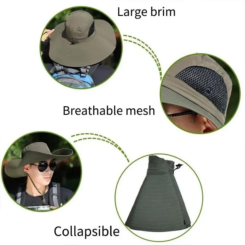 Outdoor Men's Sunshade Hat 15cm Large Brim Hat with Face Covering Fishing Mountaineering Cap Casual Breathable Fisherman Cap