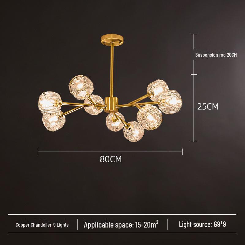 Nordic Post-Modern Copper Crystal Chandelier for Living Room or Bedroom