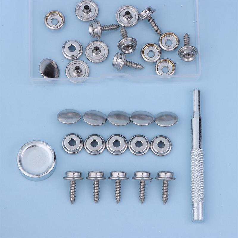 30/32Pcs Silver Metal Snap Fastener Screws Nails Set For Tent Boat Yacht Marine Canvas Cover Craft Bags Wallet Fasteners Parts
