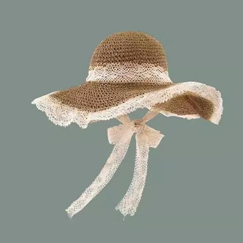 Women Sun Hat Wide Large Brim Beach Hats Summer Straw Hat Foldable Sun Hat Women'S Hat  Holiday Beach Uv Protection Cap