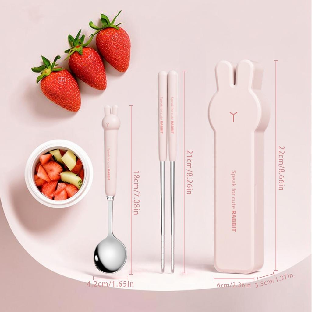 

3/4PCS Cartoon Cutlery Set 304 Stainless Steel Fork Spoon And Chopsticks Set With Box Outdoor Portable Children Tableware Set