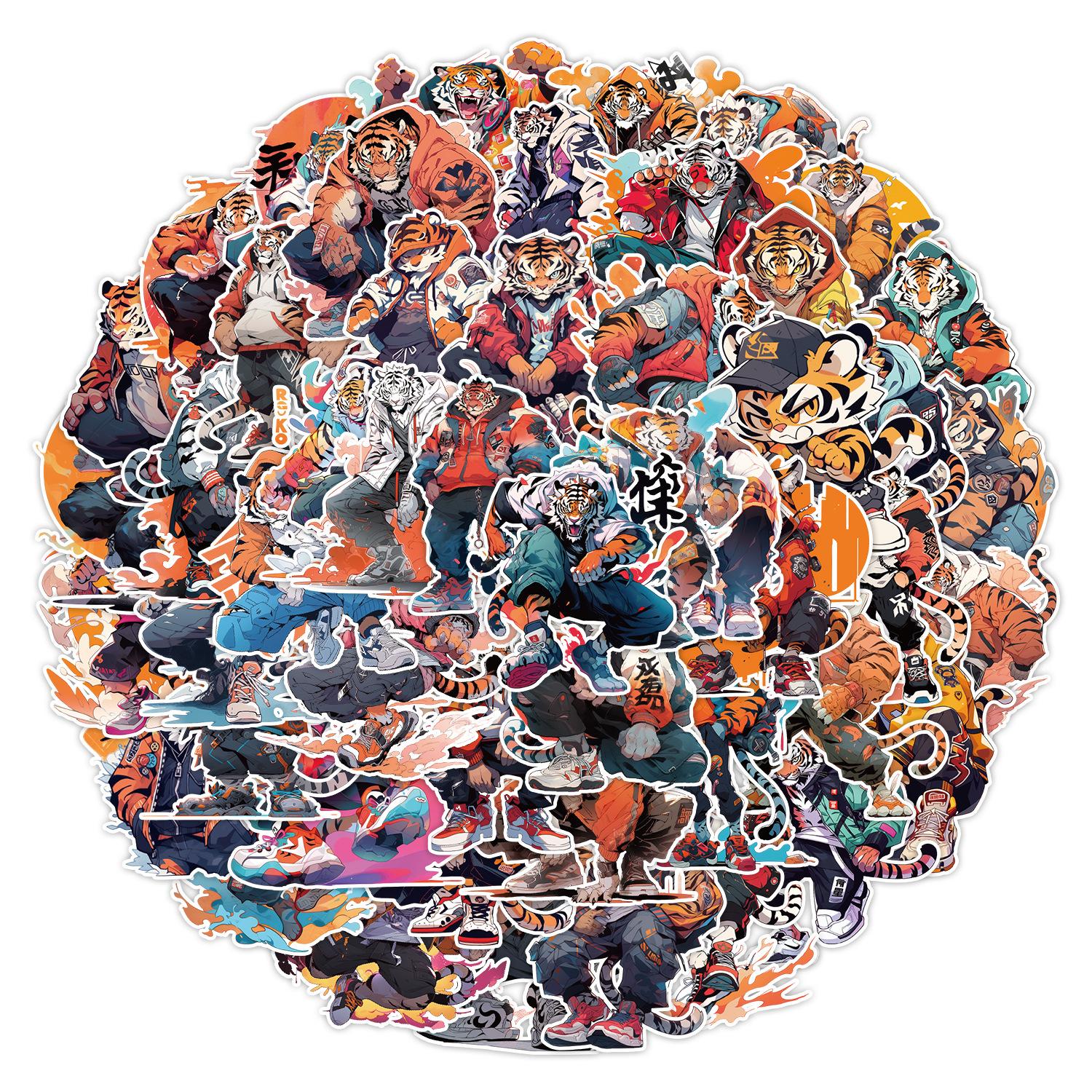 

50 National Trend Style Tiger Series Stickers Suitcase Water Cup Waterproof Decorative Stickers Children s Hand Account Stickers