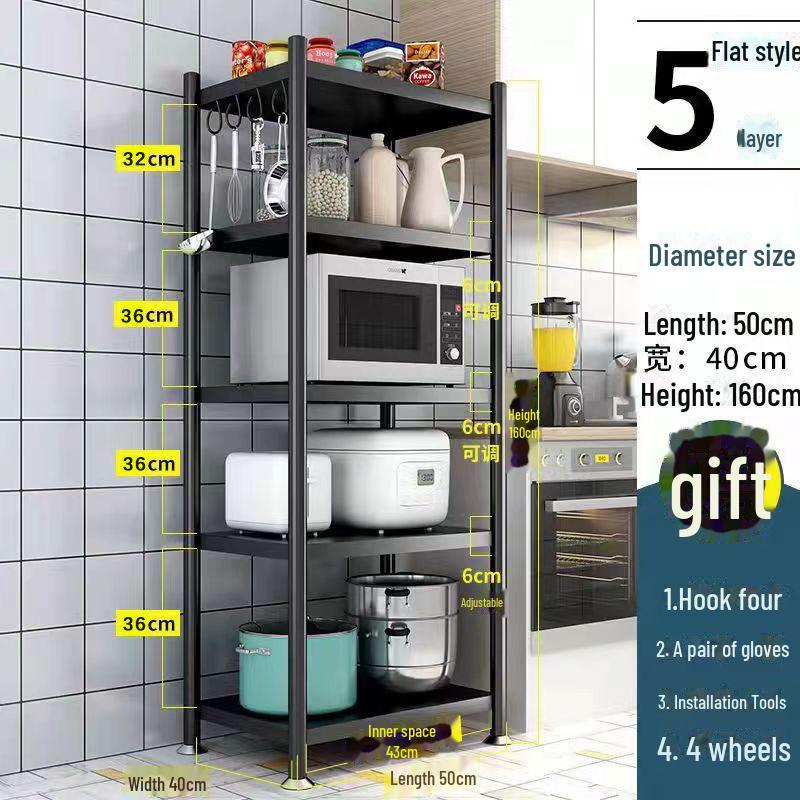 Multi-Layer Kitchen Floor Rack: Multi-Function Microwave and Cookware Storage (Non-Stainless Steel)