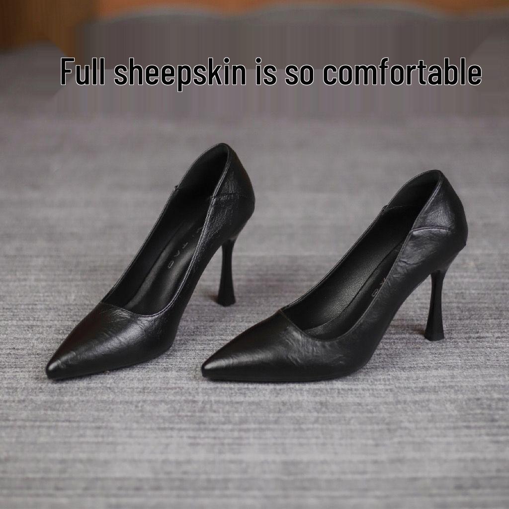 Damen Schwarze Echtleder Schafsleder Stilettoabsätze - Bequeme, Professionelle Arbeitsschuhe mit Weicher Sohle