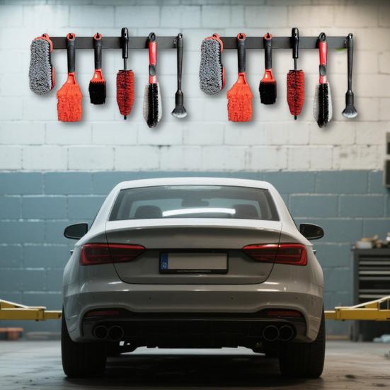 Stainless Steel Detailing Brush Holder Wall-Mounted Storage Rack 6-Hook Organizer for Car Detailing Tools