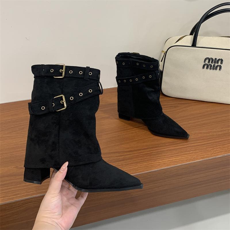 Western Cowboy Coarse Heel Pants Boots Women's 2025 Autumn and Winter New Fashion Spice Girl Medium Tube Muse Van Martin Boots