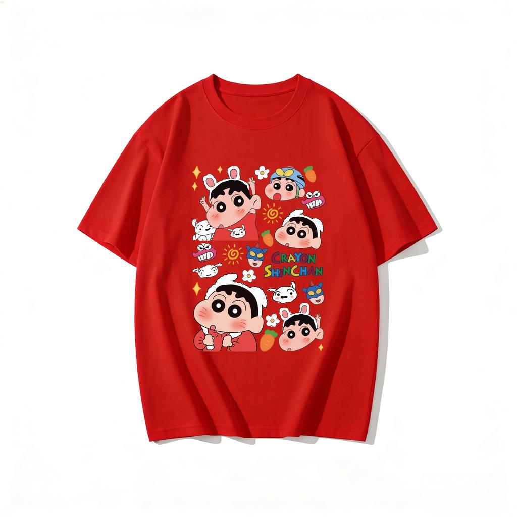 Crayon Shinchan Cute Cartoon T Shirt Unisex Women Kids Family Matching Tee Summer Casual Short Sleeve Cotton Top Fashion Streetwear