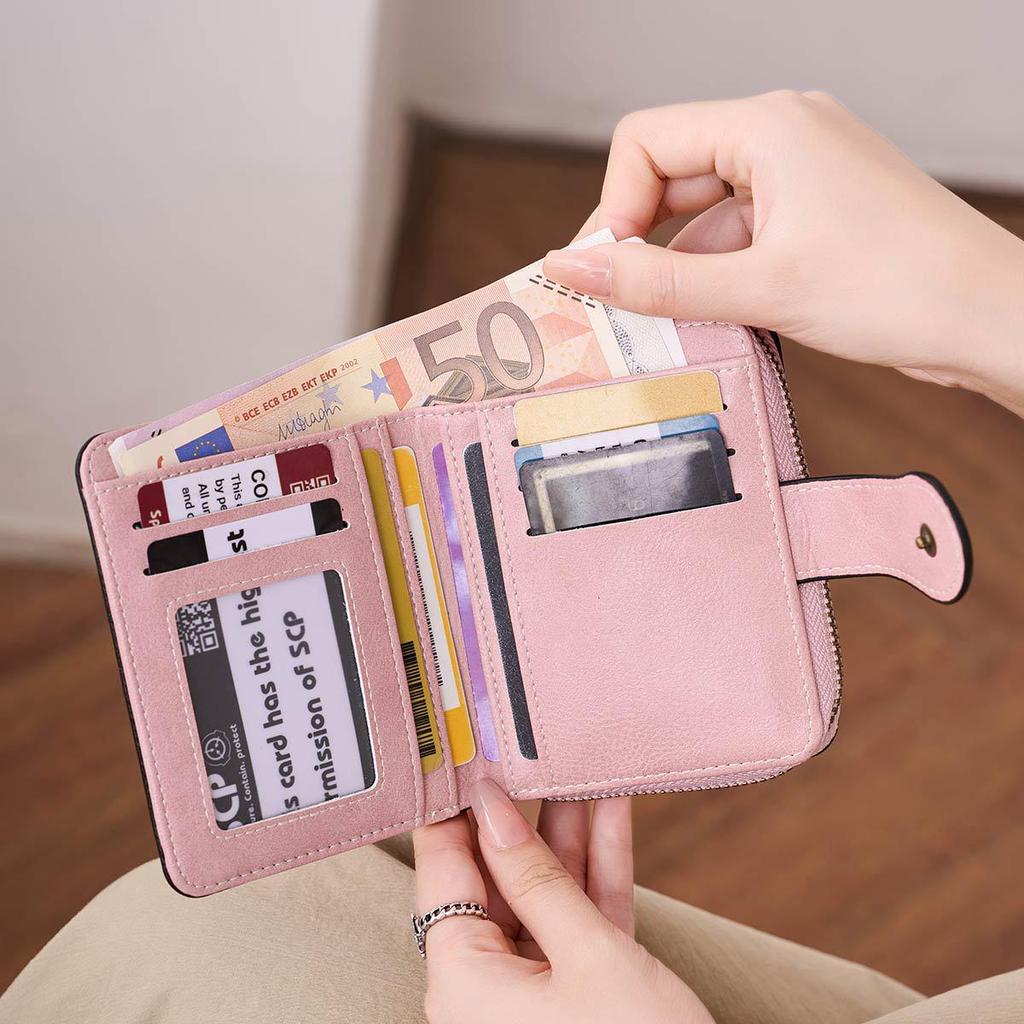 Portefeuille Vintage en Cuir Huilé-Ciré pour Femme - Porte-Cartes Mode 2025 avec Texture Niche, Porte-Monnaie Grande Capacité, Style Européen & Américain