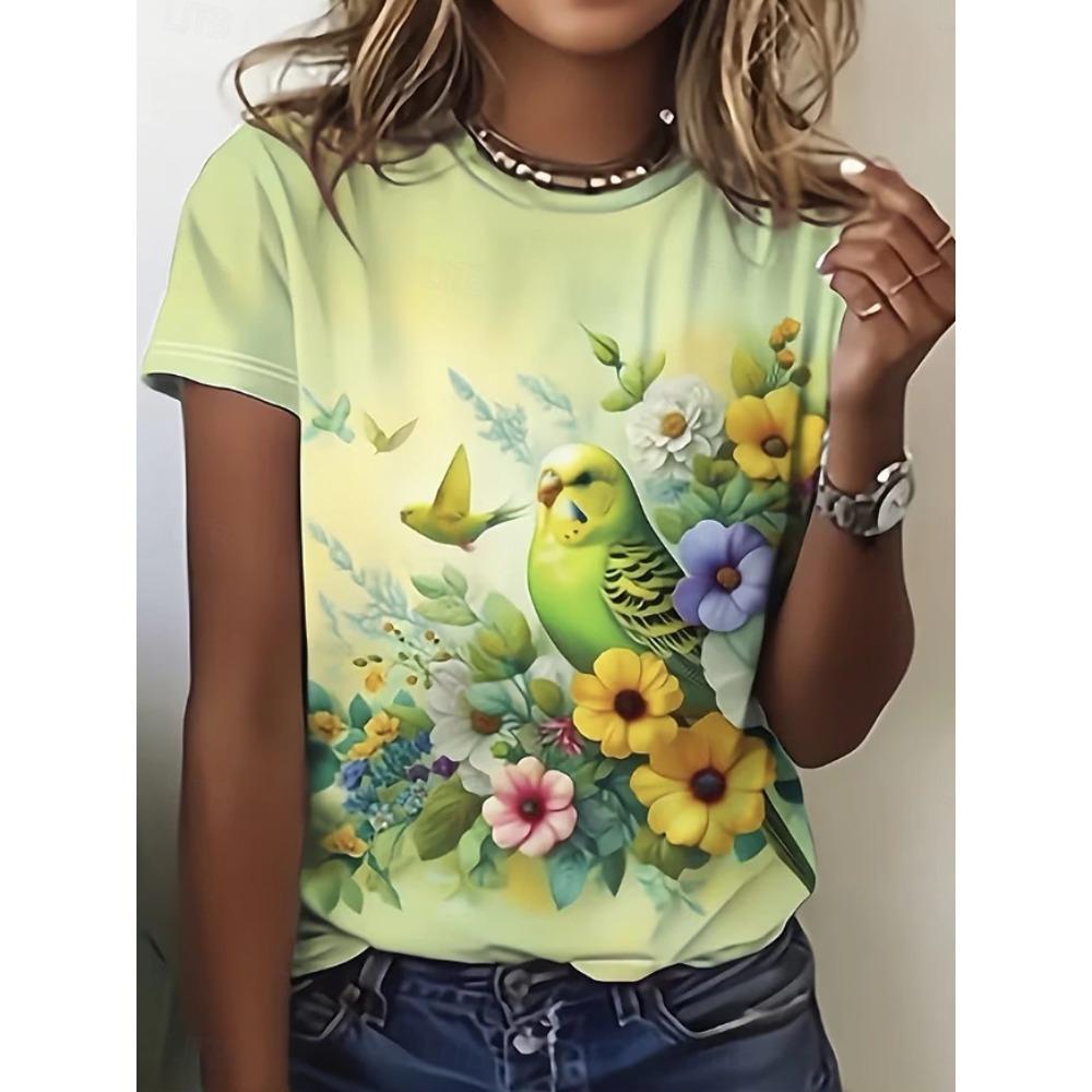 Fashion Women Retro Creative Ink Wash Flower Print T Shirt Funny Casual O-neck Short Sleeves T-shirt Summer Female Tee Shirt