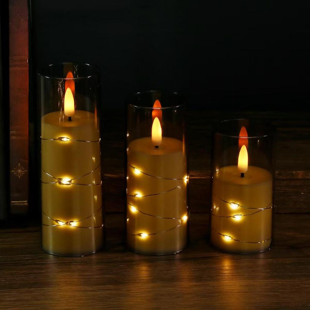 LED Electronic Candle Light Strip with Transparent Lampshade for Bar, Restaurant, KTV, Party, and Outdoor Camping Decor.