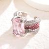 Cold Style Ins Inlaid Pink Ring for Women with Open Index Finger Pink Gemstone Ring