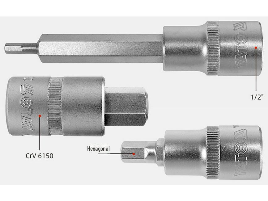 YATO 1/2" Hex Screwdriver Socket Set, S2 Batch Head, Chrome Vanadium Steel